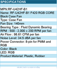 NZXT RF-U42HF-B1 Case Fan - 140mm - F420 RGB CORE Black Retail