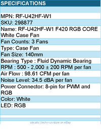 NZXT RF-U42HF-W1 Case Fan - 140mm - F420 RGB CORE White Retail