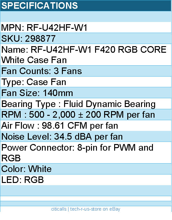 NZXT RF-U42HF-W1 Case Fan - 140mm - F420 RGB CORE White Retail