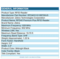 Zebra RFD4031-G10B700-US Premium Plus Handheld RFID Reader UHF Wireless LAN
