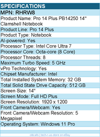 Dell RHRW8 Pro 14 Plus PB14250 14" Clamshell Notebook - Full HD Plus