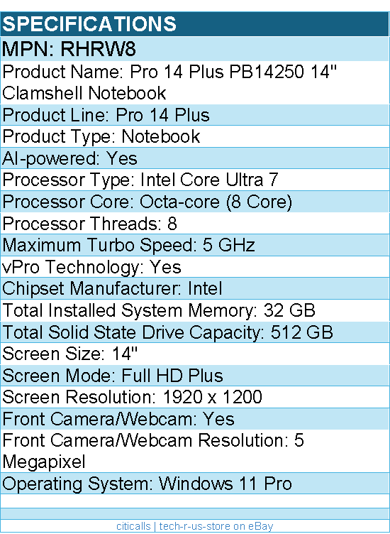 Dell RHRW8 Pro 14 Plus PB14250 14" Clamshell Notebook - Full HD Plus