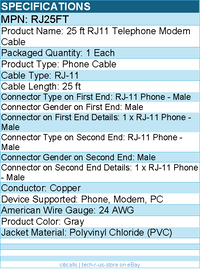 StarTech RJ25FT 25 ft RJ11 Telephone Modem Cable - Gray