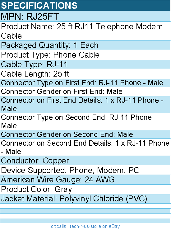 StarTech RJ25FT 25 ft RJ11 Telephone Modem Cable - Gray