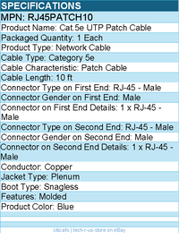 StarTech RJ45PATCH10 10 ft Blue Snagless Cat5e UTP Patch Cable