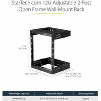 StarTech RK12WALLOA 2-Post 12U Heavy-Duty Wall Mount Network Rack, 19"