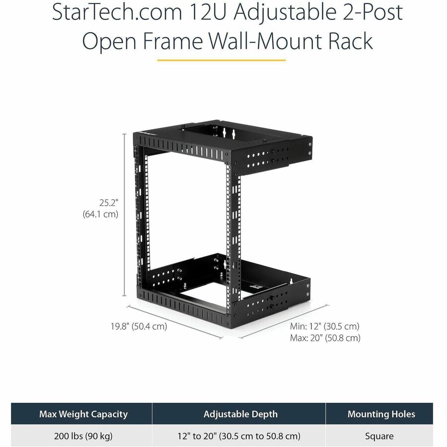 StarTech RK12WALLOA 2-Post 12U Heavy-Duty Wall Mount Network Rack, 19"