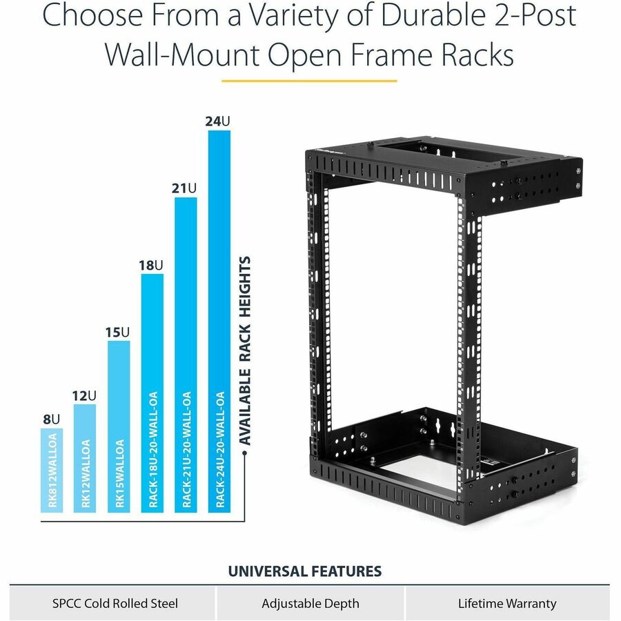 StarTech RK12WALLOA 2-Post 12U Heavy-Duty Wall Mount Network Rack, 19"