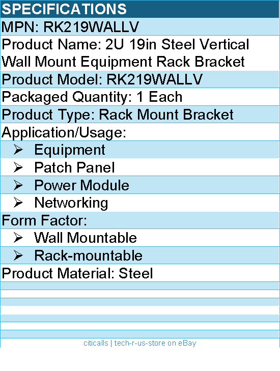 StarTech RK219WALLV 2U 19in Vertical Wall Mount Equipment Rack Bracket - Steel