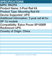 Eaton RK2PA 2-Post Rack-Mount Installation Kit for Select 1U 5P UPS Systems
