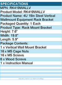 StarTech RK419WALLV 4U 19" Steel Vertical Wallmount Equipment Rack Mount Bracket