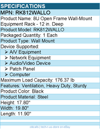 StarTech RK812WALLO 2-Post 8U Heavy-Duty Wall-Mount Network Rack, 19"