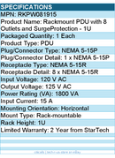 StarTech RKPW081915 Rackmount PDU with 8 Outlets w Surge Protection - 19in PDU