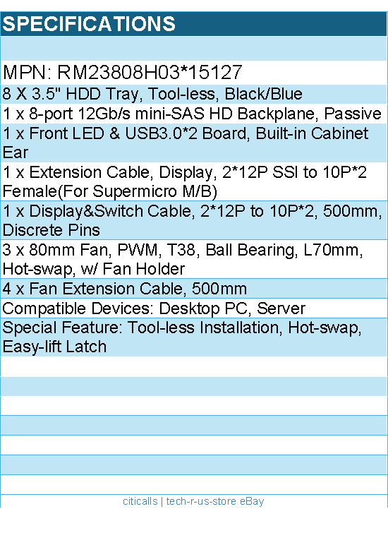 CHENBRO RM23808H03*15127 Chassis - 2U 8X3.512G MINI-SAS BP LP 800W CRPS