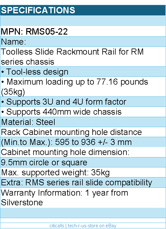 Silverstone RMS05-22 Toolless Slide Rackmount Rail for RM series chassis