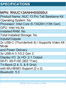 ASUS RNUC13ANHH50000UI NUC 13 Pro Tall Barebone Kit Mini PC with Intel Core i5