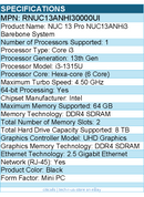 ASUS RNUC13ANHI30000UI NUC 13 Pro NUC13ANHi3 Barebone System - Mini PC