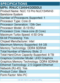 ASUS RNUC13ANHI30000UI NUC 13 Pro NUC13ANHi3 Barebone System - Mini PC