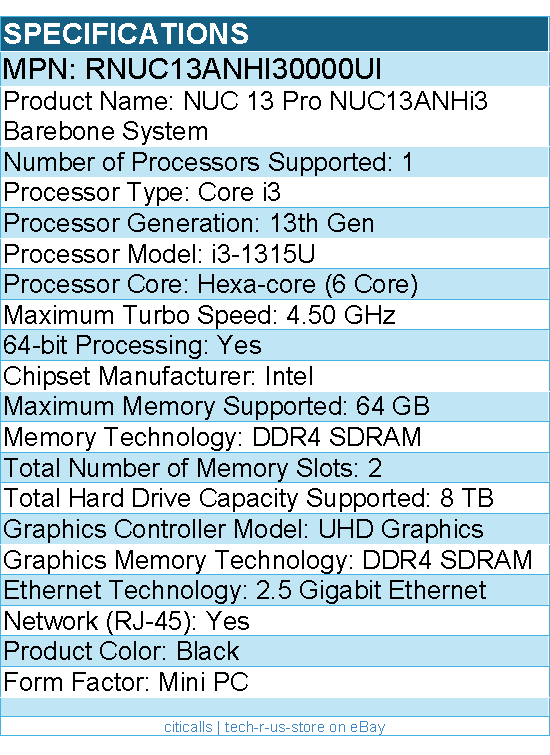 ASUS RNUC13ANHI30000UI NUC 13 Pro NUC13ANHi3 Barebone System - Mini PC