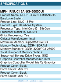 ASUS RNUC13ANKH50000UI NUC 13 Pro Barebone System - Mini PC - Intel Core i5