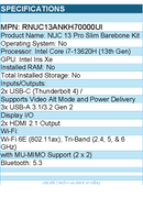 ASUS RNUC13ANKH70000UI NUC 13 Pro Slim Barebone Kit Mini PC with Intel Core i7