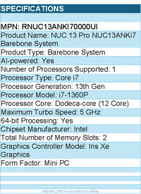 ASUS RNUC13ANKI70000UI NUC 13 Pro NUC13ANKi7 Barebone System - Mini PC