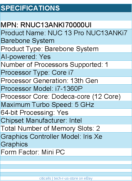 ASUS RNUC13ANKI70000UI NUC 13 Pro NUC13ANKi7 Barebone System - Mini PC