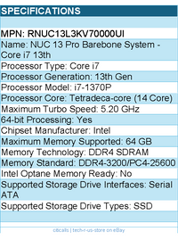 ASUS RNUC13L3KV70000UI NUC 13 Pro Barebone System - Core i7 13th - Retail