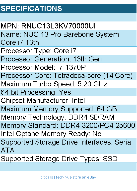 ASUS RNUC13L3KV70000UI NUC 13 Pro Barebone System - Core i7 13th - Retail