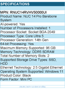 ASUS RNUC14RVHV50000UI NUC 14 Pro Barebone System - Mini PC - Socket BGA-2049