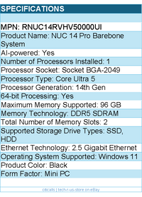 ASUS RNUC14RVHV50000UI NUC 14 Pro Barebone System - Mini PC - Socket BGA-2049