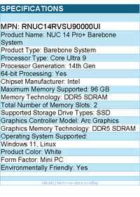 ASUS RNUC14RVSU90000UI NUC 14 Pro+ Barebone System - Mini PC - Core Ultra 9