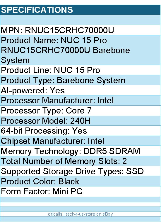 ASUS RNUC15CRHC70000U NUC 15 Pro Barebone System - Mini PC - Intel Core 7