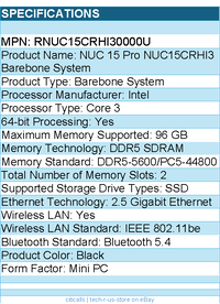ASUS RNUC15CRHI30000U NUC 15 Pro Barebone System - Mini PC - Intel Core 3