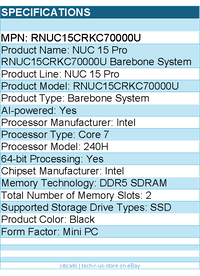 ASUS RNUC15CRKC70000U NUC 15 Pro Barebone System - Mini PC - Intel Core 7