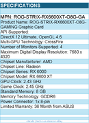 ASUS ROG-STRIX-RX6600XT-O8G-GA ROG AMD Radeon RX 6600 XT Graphic Card - 8 GB