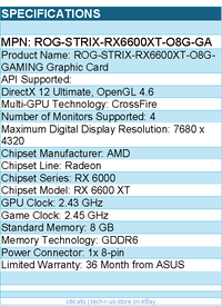 ASUS ROG-STRIX-RX6600XT-O8G-GA ROG AMD Radeon RX 6600 XT Graphic Card - 8 GB