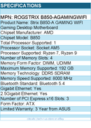 ASUS ROGSTRIX B850-AGAMINGWIFI Gaming Desktop Motherboard - Socket AM5