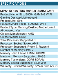 ASUS ROGSTRIX B850-IGAMINGWIFI Gaming Desktop Motherboard - Socket AM5 -Mini ITX