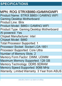 ASUS ROG STRIXB860-IGAMINGWIFI Gaming Desktop Motherboard - Socket LGA-1851