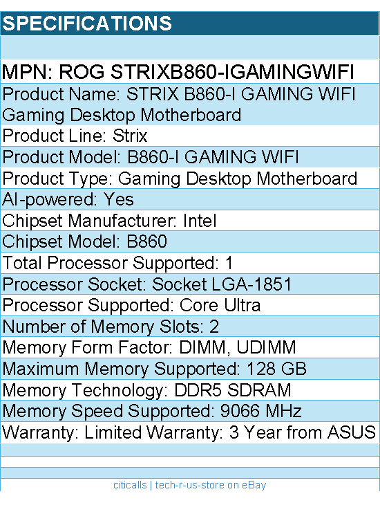 ASUS ROG STRIXB860-IGAMINGWIFI Gaming Desktop Motherboard - Socket LGA-1851