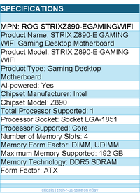 ASUS ROG STRIXZ890-EGAMINGWIFI Gaming Desktop Motherboard - Socket LGA-1851