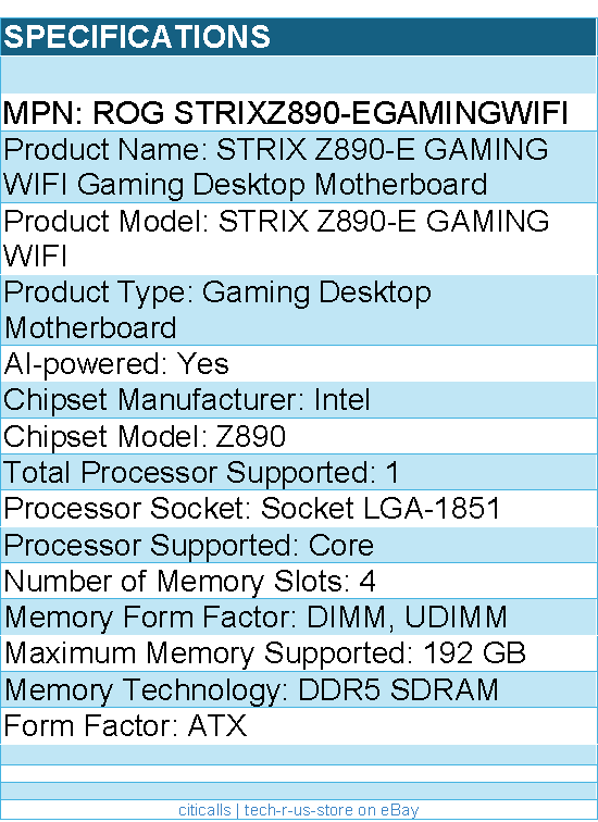 ASUS ROG STRIXZ890-EGAMINGWIFI Gaming Desktop Motherboard - Socket LGA-1851