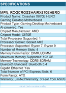 Asus ROGCROSSHAIRX870EHERO ROG Crosshair X870E HERO Gaming Desktop Motherboard
