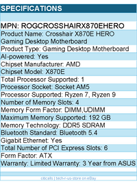 Asus ROGCROSSHAIRX870EHERO ROG Crosshair X870E HERO Gaming Desktop Motherboard