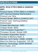 ASUS ROG Strix B650-A GAMING WIFI Gaming Desktop Motherboard - Socket AM5 - ATX