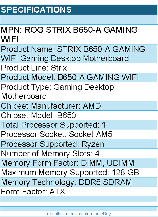 ASUS ROG Strix B650-A GAMING WIFI Gaming Desktop Motherboard - Socket AM5 - ATX