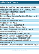 ASUS ROGSTRIXX870AGAMINGWIFI Gaming Desktop Motherboard - Socket AM5 - ATX