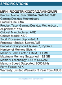 ASUS ROGSTRIXX870AGAMINGWIFI Gaming Desktop Motherboard - Socket AM5 - ATX