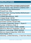ASUS ROGSTRIXX870EEGAMINGWIFI Gaming Desktop Motherboard - Socket AM5 - ATX